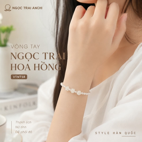 Vòng Tay Ngọc Trai VTNT59 Charm Cỏ 4 Lá Khảm Trai May Mắn Cho Nữ