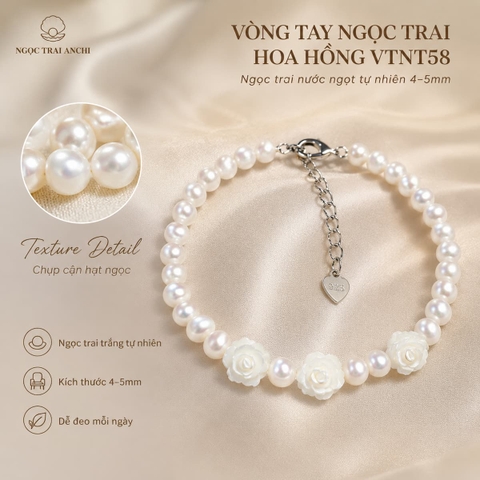 Vòng Tay Ngọc Trai VTNT59 Charm Cỏ 4 Lá Khảm Trai May Mắn Cho Nữ