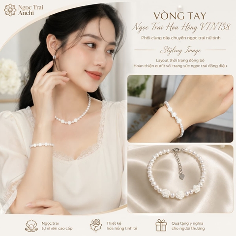 Vòng Tay Ngọc Trai Hoa Hồng VTNT58 – Ngọc Trai Tự Nhiên Thanh Lịch Cho Nàng Yêu Phong Cách Nữ Tính