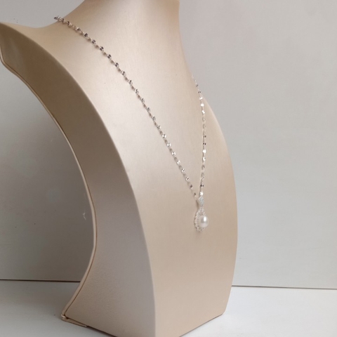 Dây chuyền ngọc trai nữ bạc thật mặc áo dài đẹp D65M46Td89