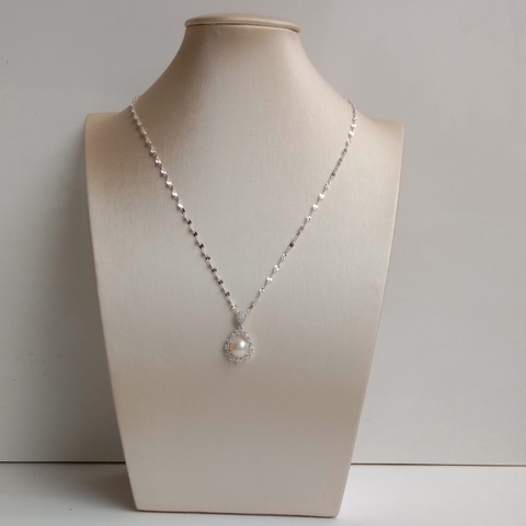 Dây chuyền ngọc trai nữ bạc thật mặc áo dài đẹp D65M46Td89