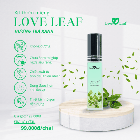 Chai Xịt Thơm Miệng Love Leaf Hương Trà Xanh Thanh Mát Hơi Thở, Chai 8gr
