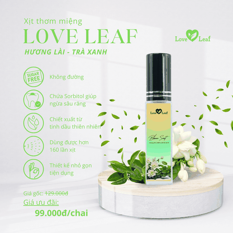 Chai Xịt Thơm Miệng Love Leaf Hương Hoa Lài - Trà Xanh Hương Hoa Dịu Nhẹ, Chai 8gr