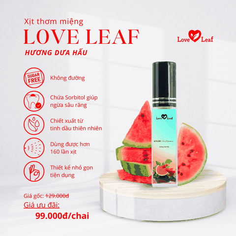 Chai Xịt Thơm Miệng Love Leaf Hương Dưa Hấu Bạc Hà Khoảnh Khắc Ngọt Ngào, Chai 8gr