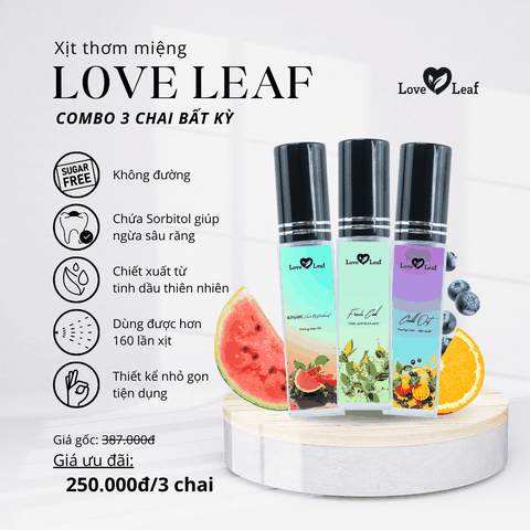 Combo 3 Xịt Thơm Miệng Love Leaf Hỗ Trợ Khử Mùi, Kháng Khuẩn Hiệu Quả, Chai 8gr