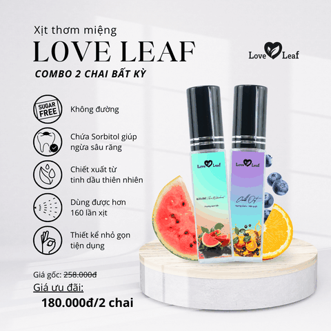 Combo 2 Chai Xịt Thơm Miệng Love Leaf Hỗ Trợ Khử Mùi, Thơm Mát Khoang Miệng, Chai 8gr