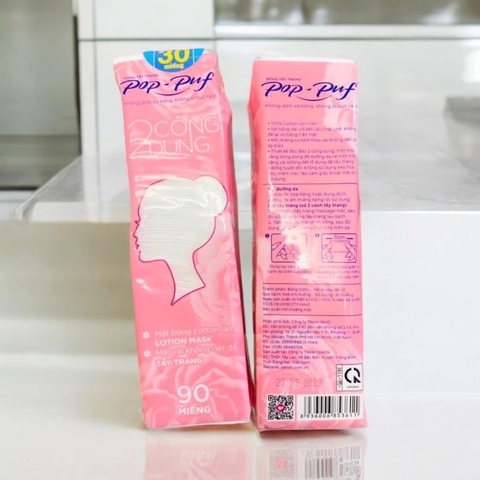 Bịch 90 miếng bông tẩy trang Pop Puf không dính sơ bông, không mục