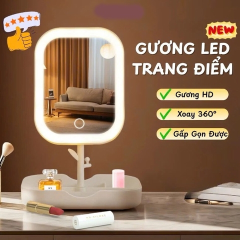 PN. Gương đèn led vuông cảm ứng 3 chế độ ánh sáng có khay đựng đồ