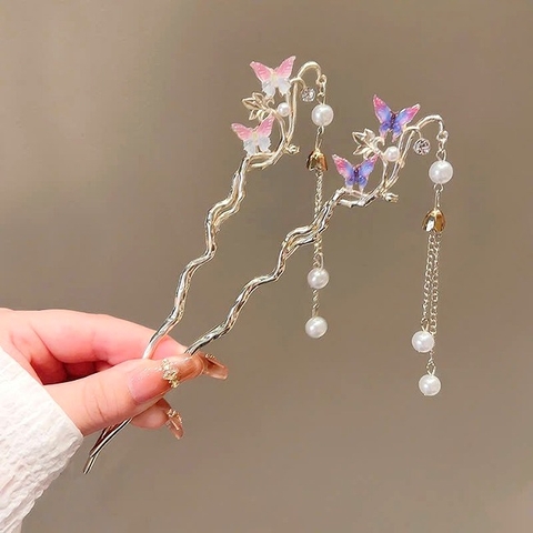 Trâm cài tóc tua rua bướm đôi