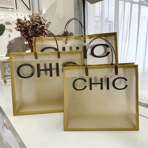 19T. Túi tote nhựa dày lưới CHIC 32x28x11cm