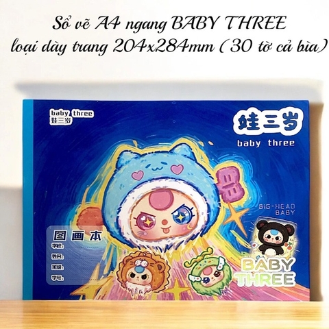 Sổ vẽ A4 ngang BABY THREE  loại dày trang 204x284mm