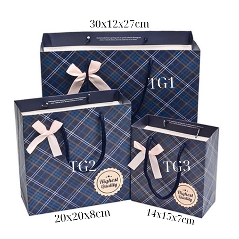 Túi giấy đựng quà kẻ xanh đính nơ