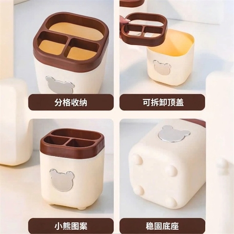 CT5. Hộp đựng bút, mỹ phẩm để bàn họa tiết gấu 12.5x10.5x10.5cm