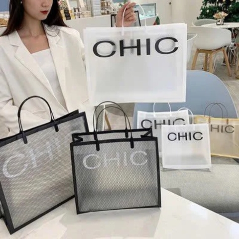 19T. Túi tote nhựa dày lưới CHIC 32x28x11cm