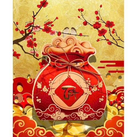 Vỏ Hộp hình túi t.i.ề.n 2 mặt đỏ vàng đựng trà , bánh, kẹo , Decor , giỏ quà Tết 2025