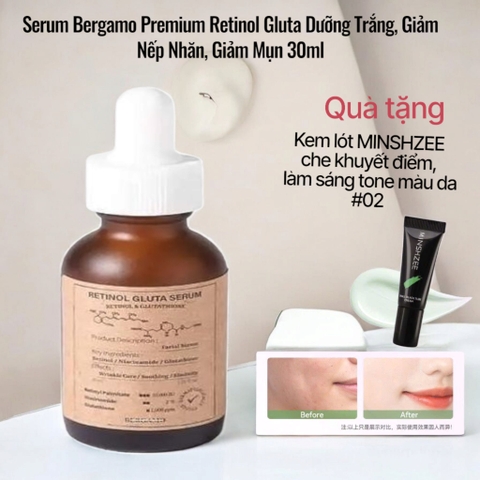 Serum Bergamo Premium Retinol Gluta Dưỡng Trắng, Giảm Nếp Nhăn, Giảm Mụn 30ml