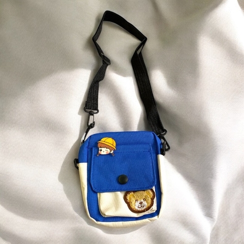 T10. Túi vải canvas đeo chéo họa tiết gấu 12,5*16,5*4,5cm