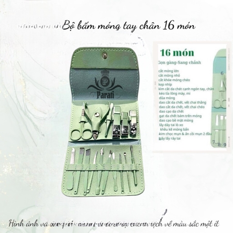 Bộ bấm móng tay chân 16 món màu xanh lá