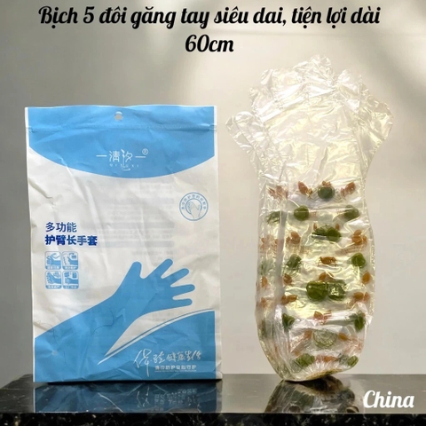 Bịch 5 đôi găng tay cao su pha nilon rửa bát siêu mỏng dai loại dài tiện dụng