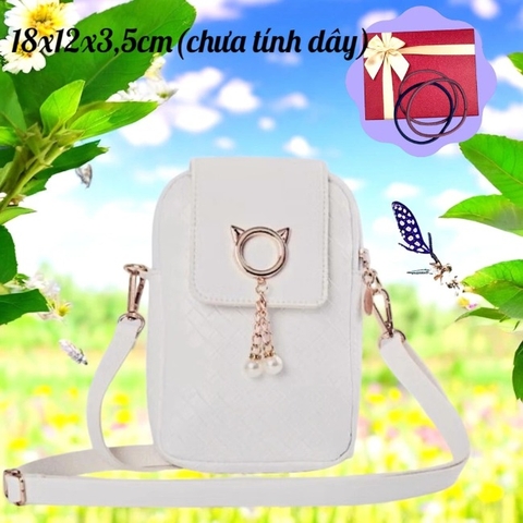 T10. Túi xách nữ đeo chéo thời trang hoạ tiết mèo ngọc trai