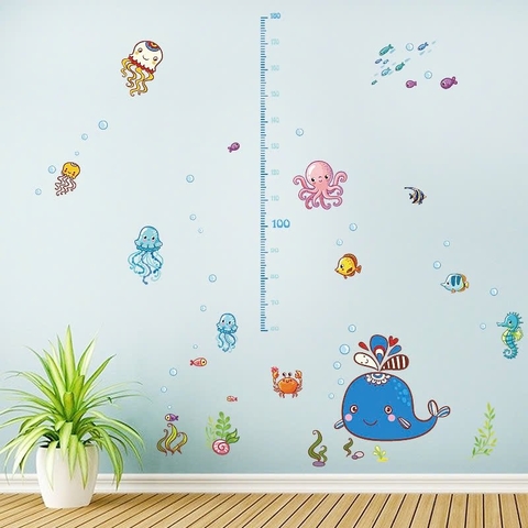 Decal dán tường đo chiều cao của bé họa tiết hoạt hình M1 90*60cm