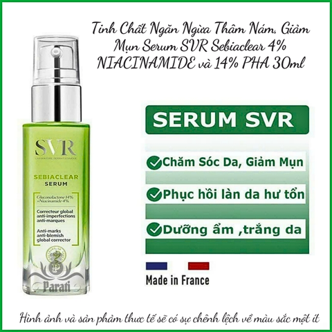 Tinh Chất Ngăn Ngừa Thâm, Giảm Mụn Serum SVR Sebiaclear 4% NIACINAMIDE và 14% PHA 30ml