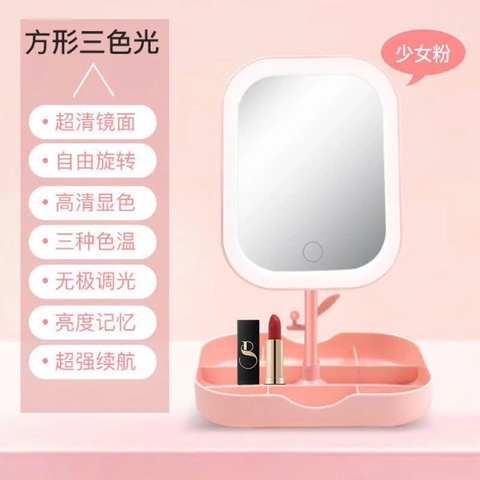 PN. Gương đèn led vuông cảm ứng 3 chế độ ánh sáng có khay đựng đồ