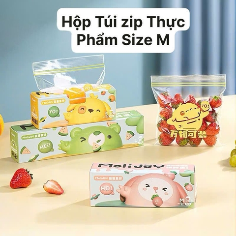 Hộp 20 Túi Zip Đựng Thực Phẩm Dạng Bấm Molijoy Có Thể Tái Sử Dụng Size M