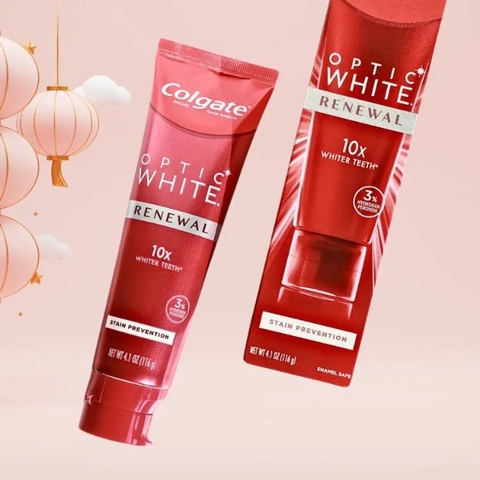 Kem đánh răng Colgate Optic White Renewal 10X màu đỏ 116g