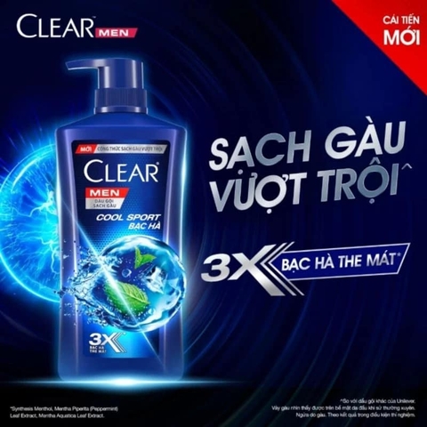 Dầu Gội Trị Gàu Bạc Hà Dành Cho Nam Clear Cool Sport Menthol 390ml