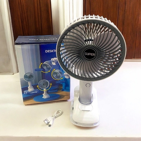 CT2. Quạt tích điện gấp gọn, kẹp bàn Super