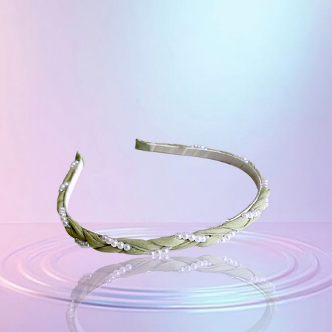 Bờm tóc xoắn vải đính hạt bẹt