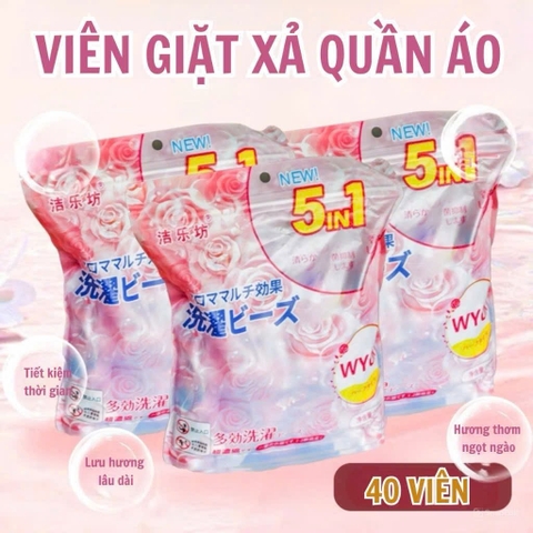 S3. Bịch 40 viên giặt quần áo 5in1 siêu sạch, khử khuẩn, lưu hương siêu thơm