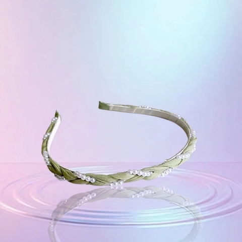 Bờm tóc xoắn vải đính hạt bẹt