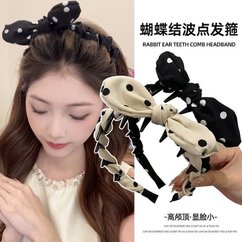 Bờm chấm bi nơ sóng chống trượt phong cách Hàn Quốc