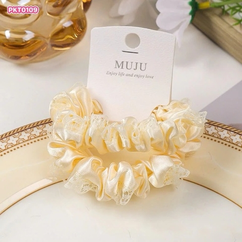 Set 2 Dây Cột Tóc Vải Xếp Ly Ren Đen No.MJ01