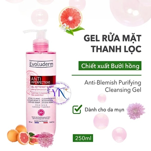 Gel rửa mặt làm sạch bã nhờn chiết xuất Bưởi hồng Evoluderm 250ml