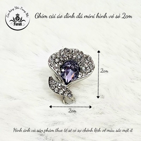 Ghim cài áo đính đá mini hình vỏ sò 2x2cm