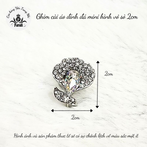 Ghim cài áo đính đá mini hình vỏ sò 2x2cm