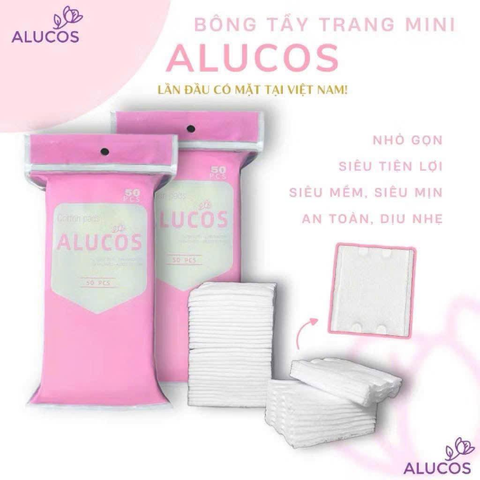 Bông tẩy trang Alucos màu hồng 50 miếng