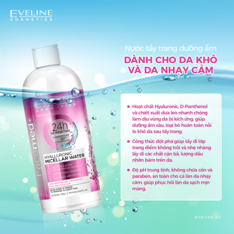 Nước tẩy trang Eveline Facemed+ Hyaluronic Micellar Water 100ml