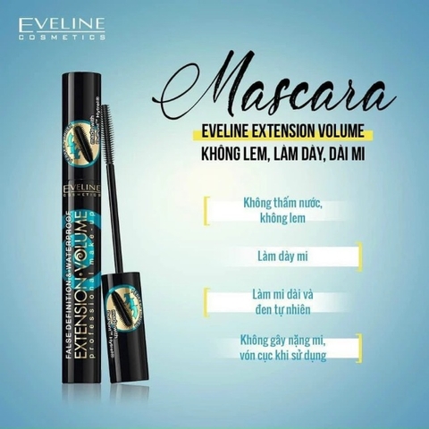[Ba Lan]Mascara Eveline Không Lem, Dưỡng Làm Dày Và Dài Mi 10ml