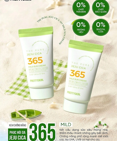 Kem Chống Nắng Prettyskin The Pure Jeju Cica 365 Mild Sun Cream 50ml