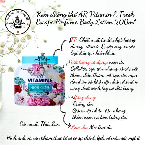 Kem dưỡng thể AR Vitamin E Fresh Escape Perfume Body Lotion 200ml