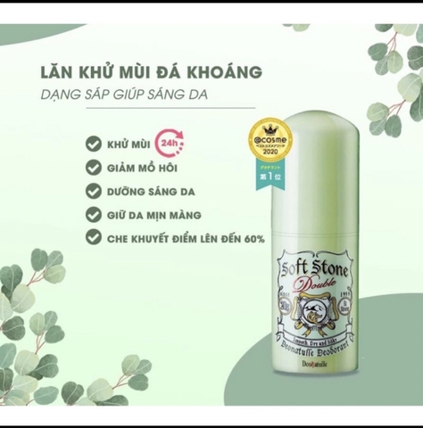 Lăn khử mùi Deonatulle đá khoáng dạng sáp hương bạc hà dành cho nữ 20g