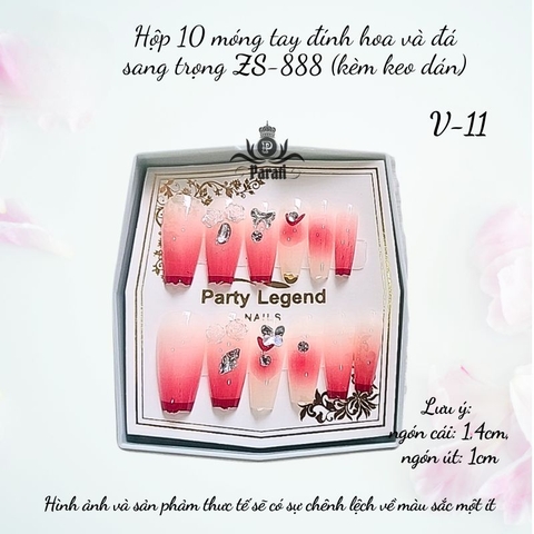 Hộp 10 móng tay đính hoa và đá BJ-888