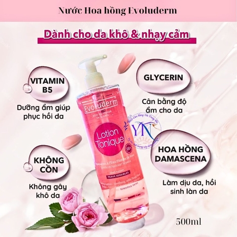 Nước Hoa hồng cho da khô, nhạy cảm Evoluderm 500ml