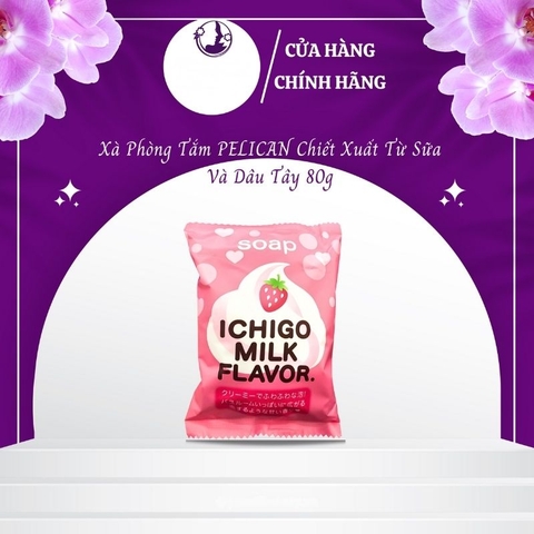 Xà Phòng Tắm Chiết Xuất Từ Sữa-Dâu Tây  Pelican Ichigo Milk Flavor Body Soap 80g G