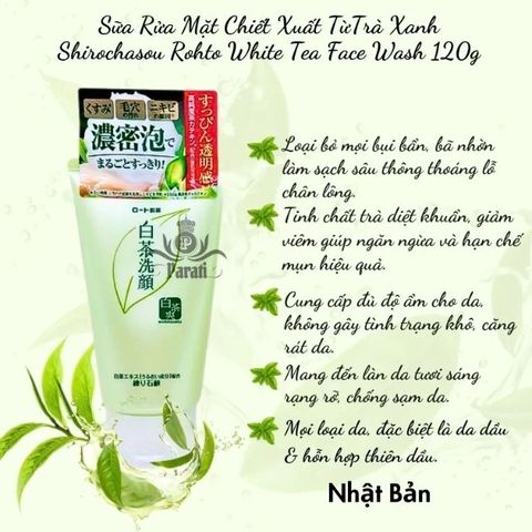 Sữa Rửa Mặt Trà Xanh Shirochasou Rohto White Tea Face Wash 120g