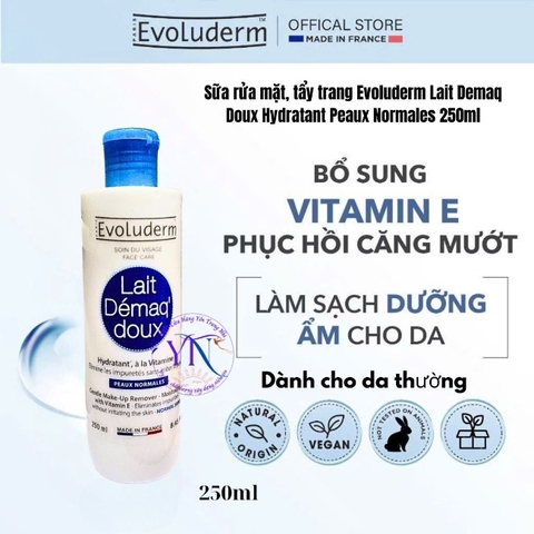 Sữa rửa mặt, tẩy trang hàng ngày cho da thường Evoluderm 250ml
